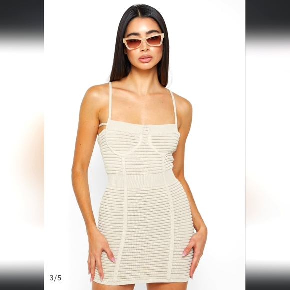Manier Du Voir Knit MINI DRESS - BEIGE - Picture 1 of 9